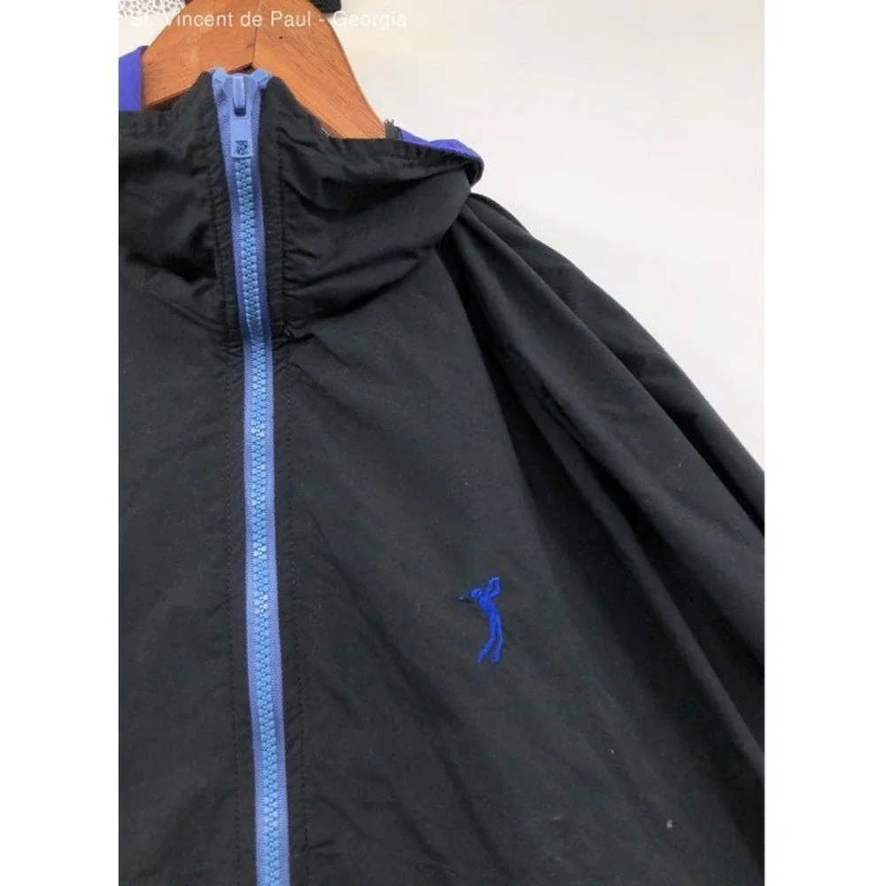 Radical Black 90s Mesh Lined Full Zip Acrylic Coated Nylon Golf Windbreaker - L